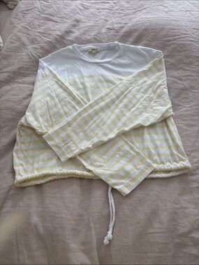 Madewell White Tee with Pale Yellow Tag and Stripe